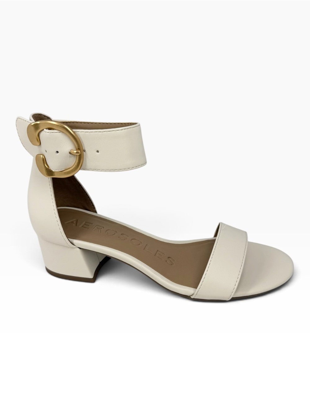 Aerosoles Women's Carew Round Toe Dress Sandals Eggnog Faux Leather Size 5M